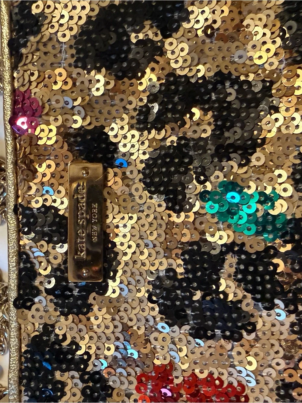 kate spade Gold Sequin Leopard-Print Chain Wristlet with Multicolor Accents